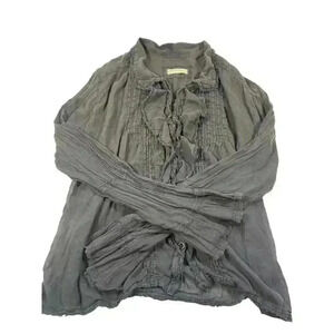 Women’s Free People sz M gray boho peasant top w/ buttons and collar-see damage